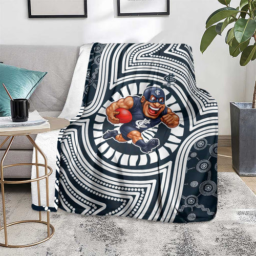 Carlton Football Club Blanket Indigenous Monochrome Dot Art Mascot Style