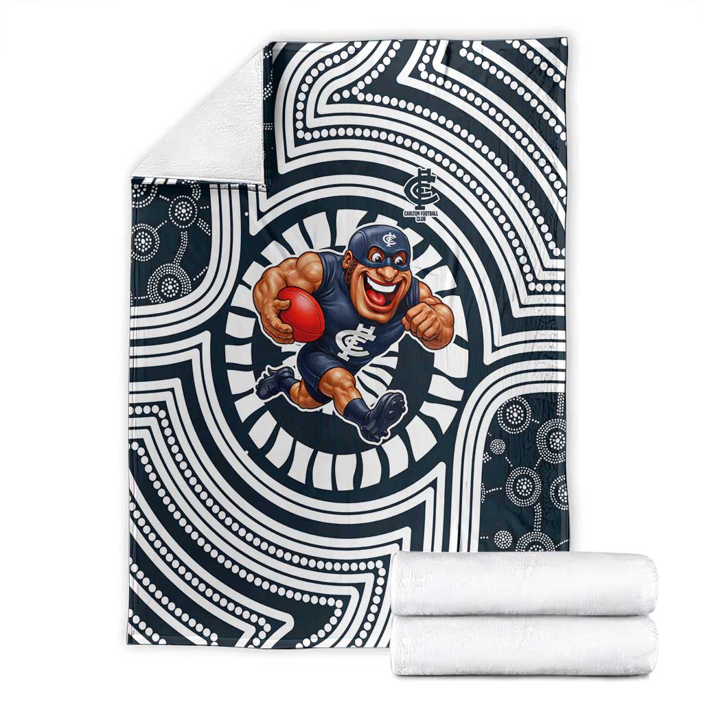 Carlton Football Club Blanket Indigenous Monochrome Dot Art Mascot Style