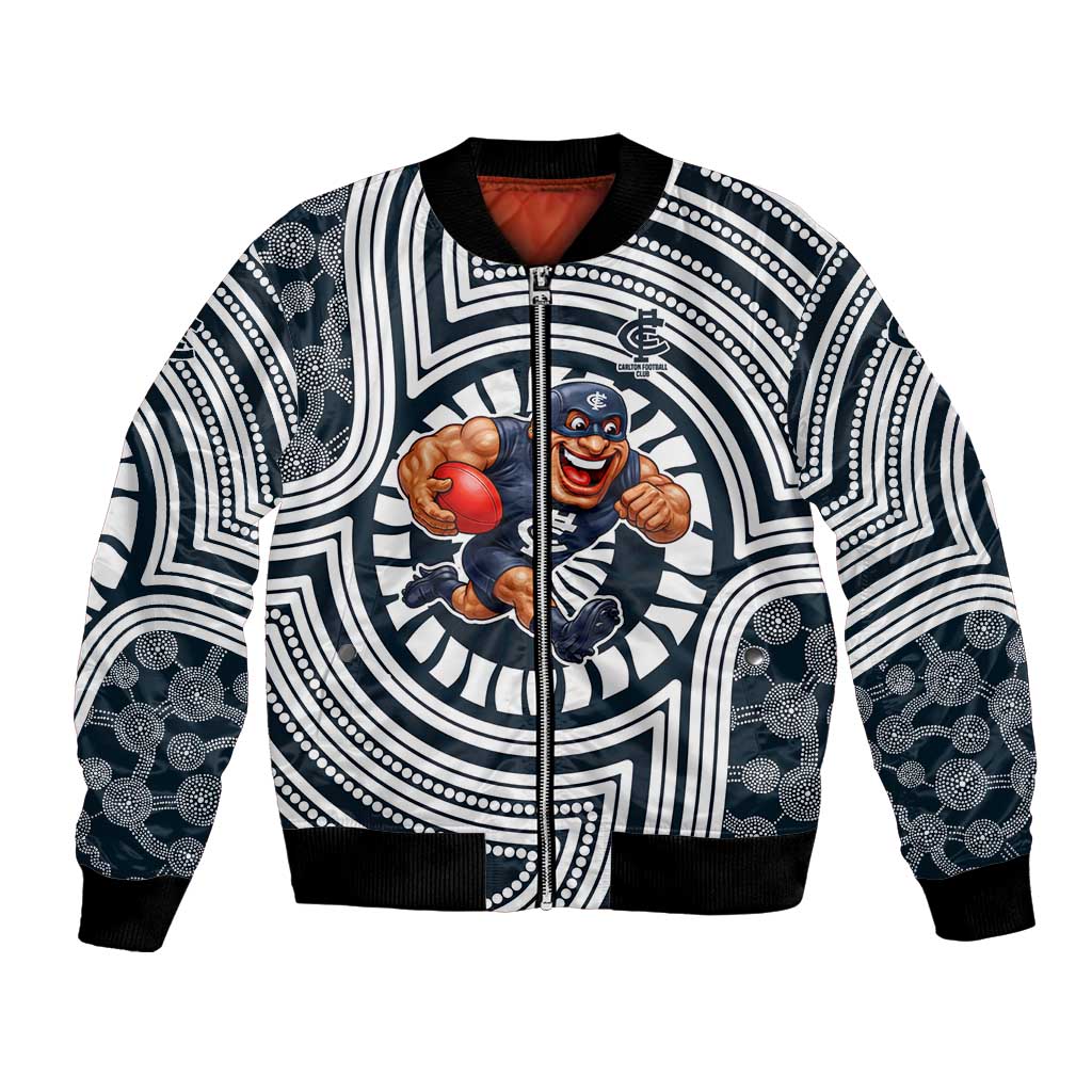 Carlton Football Club Bomber Jacket Indigenous Monochrome Dot Art Mascot Style