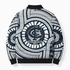 Carlton Football Club Bomber Puffer Jacket Indigenous Monochrome Dot Art Mascot Style