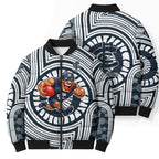Carlton Football Club Bomber Puffer Jacket Indigenous Monochrome Dot Art Mascot Style