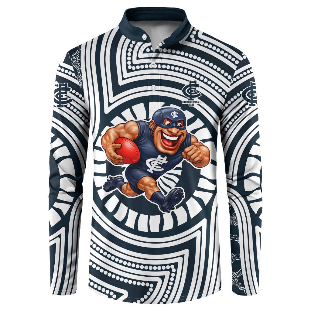 Carlton Football Club Button Sweatshirt Indigenous Monochrome Dot Art Mascot Style