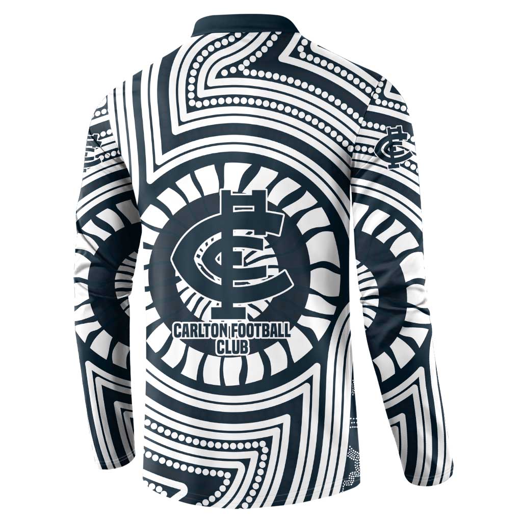 Carlton Football Club Button Sweatshirt Indigenous Monochrome Dot Art Mascot Style