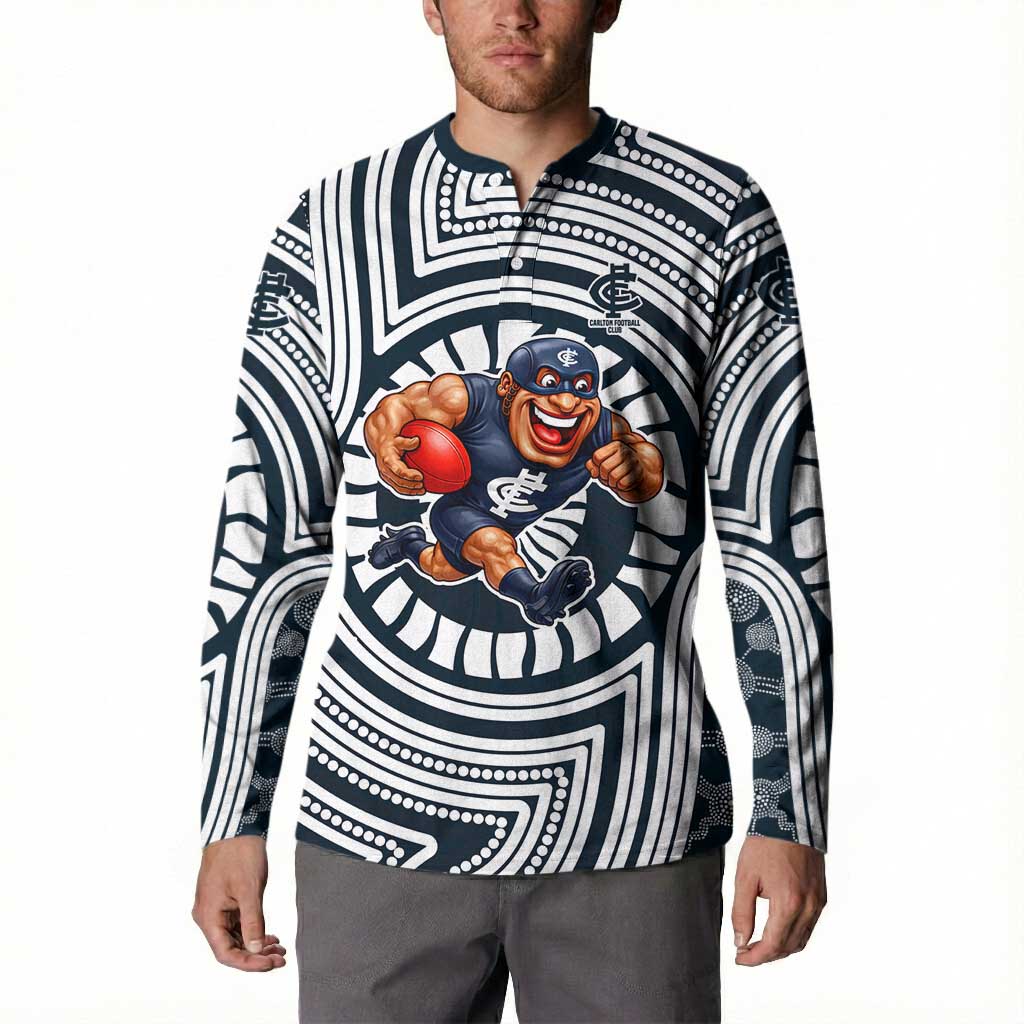 Carlton Football Club Button Sweatshirt Indigenous Monochrome Dot Art Mascot Style