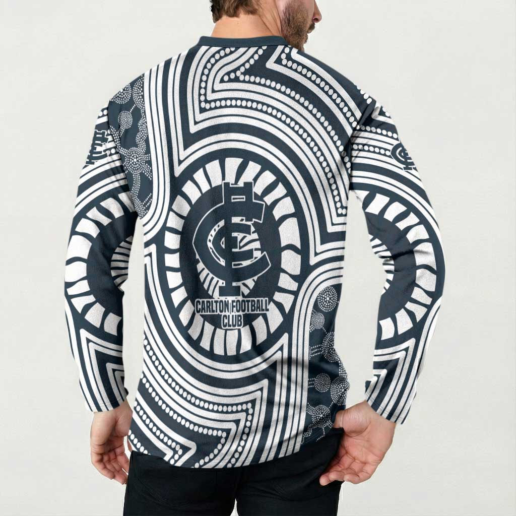 Carlton Football Club Button Sweatshirt Indigenous Monochrome Dot Art Mascot Style