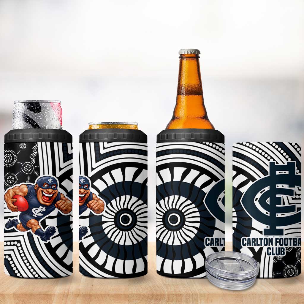 Carlton Football Club 4 in 1 Can Cooler Tumbler Indigenous Monochrome Dot Art Mascot Style