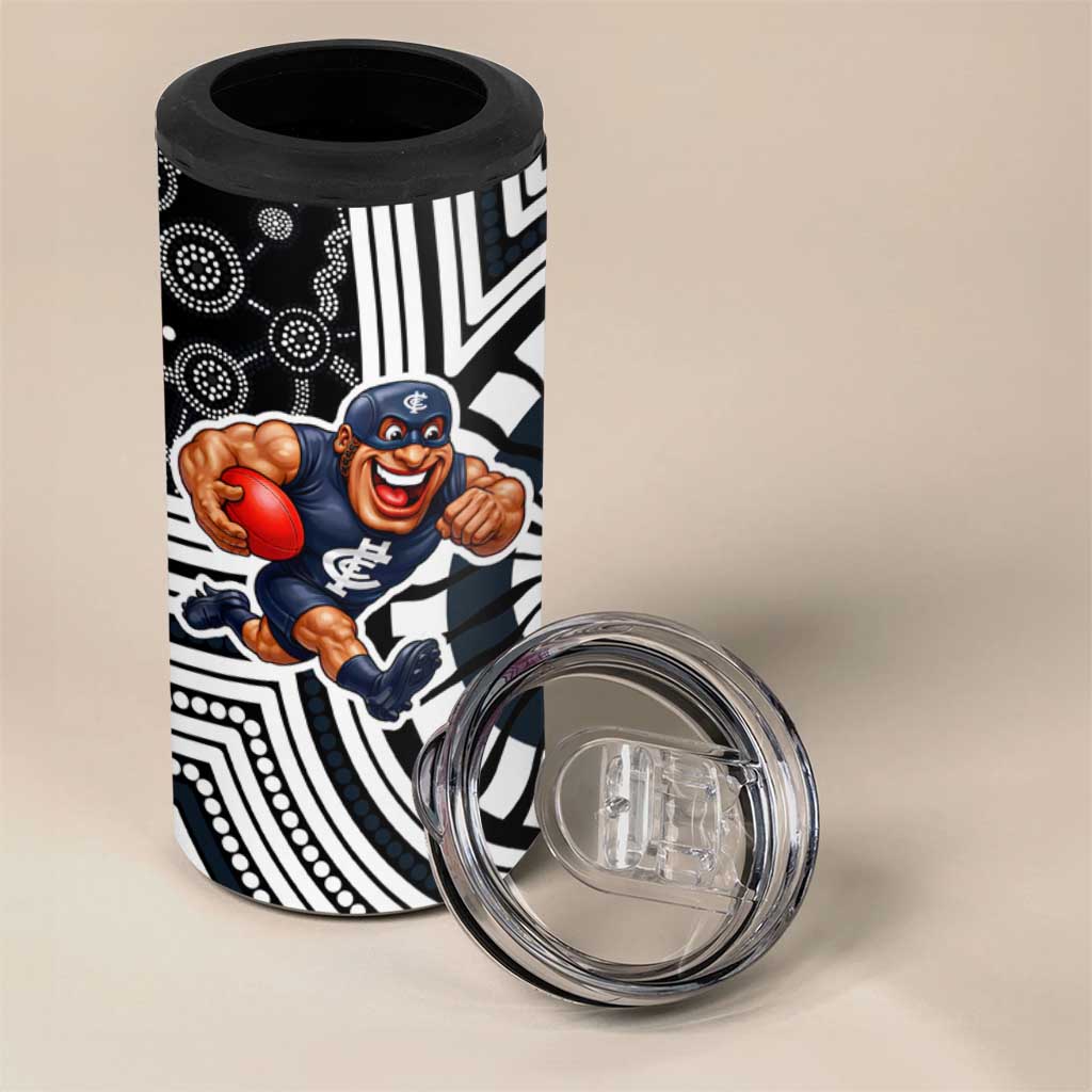 Carlton Football Club 4 in 1 Can Cooler Tumbler Indigenous Monochrome Dot Art Mascot Style