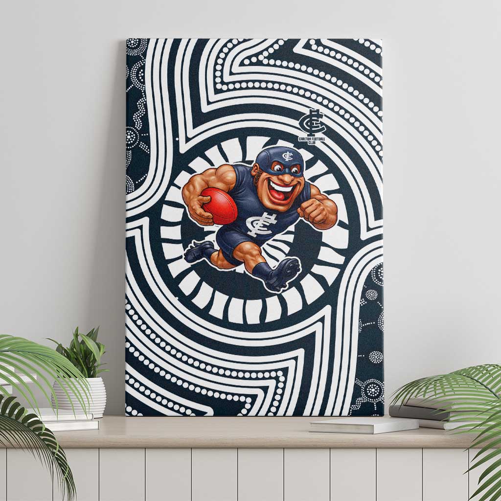 Carlton Football Club Canvas Wall Art Indigenous Monochrome Dot Art Mascot Style