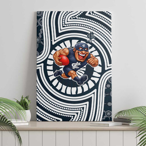 Carlton Football Club Canvas Wall Art Indigenous Monochrome Dot Art Mascot Style