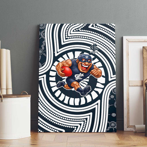 Carlton Football Club Canvas Wall Art Indigenous Monochrome Dot Art Mascot Style