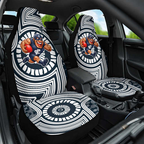 Carlton Football Club Car Seat Cover Indigenous Monochrome Dot Art Mascot Style