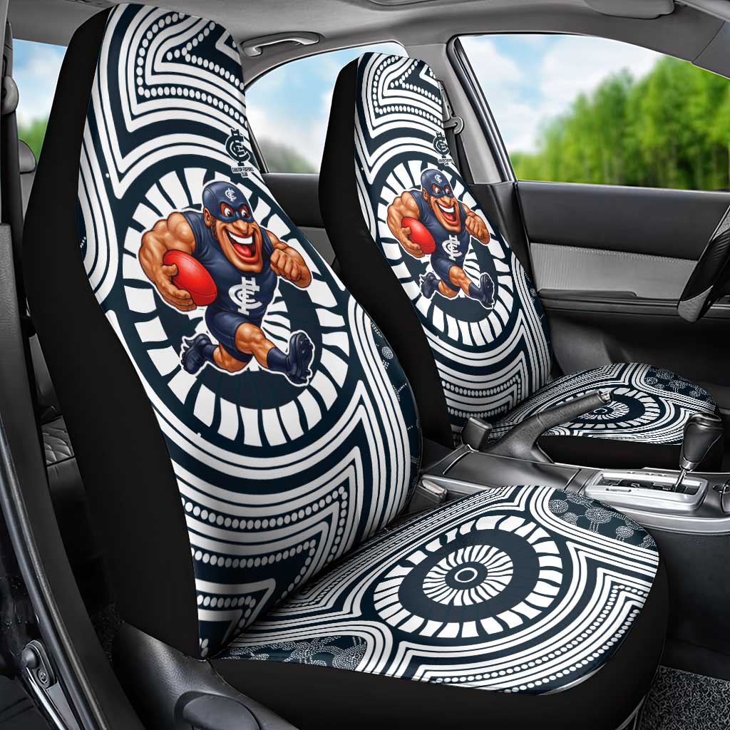 Carlton Football Club Car Seat Cover Indigenous Monochrome Dot Art Mascot Style