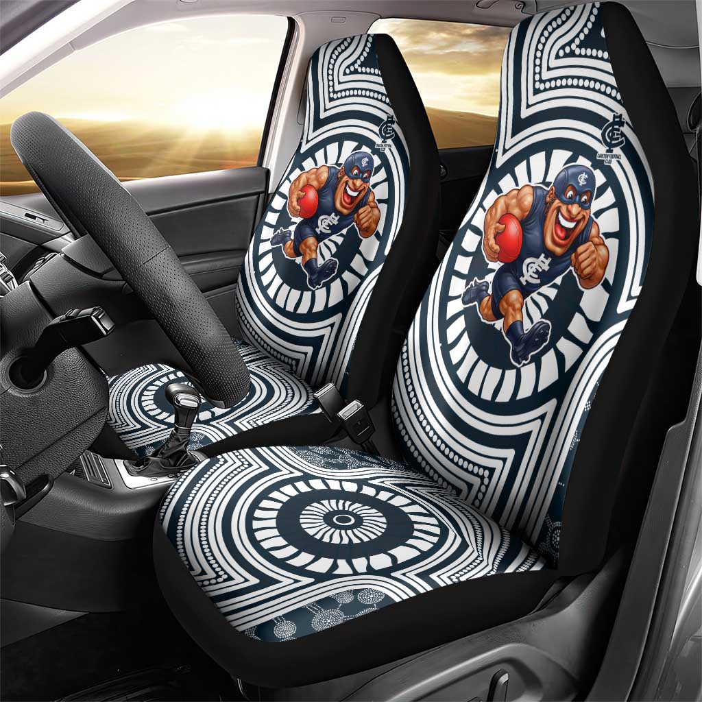 Carlton Football Club Car Seat Cover Indigenous Monochrome Dot Art Mascot Style