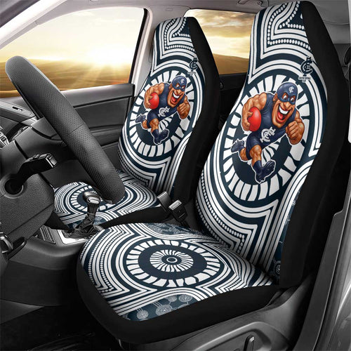 Carlton Football Club Car Seat Cover Indigenous Monochrome Dot Art Mascot Style