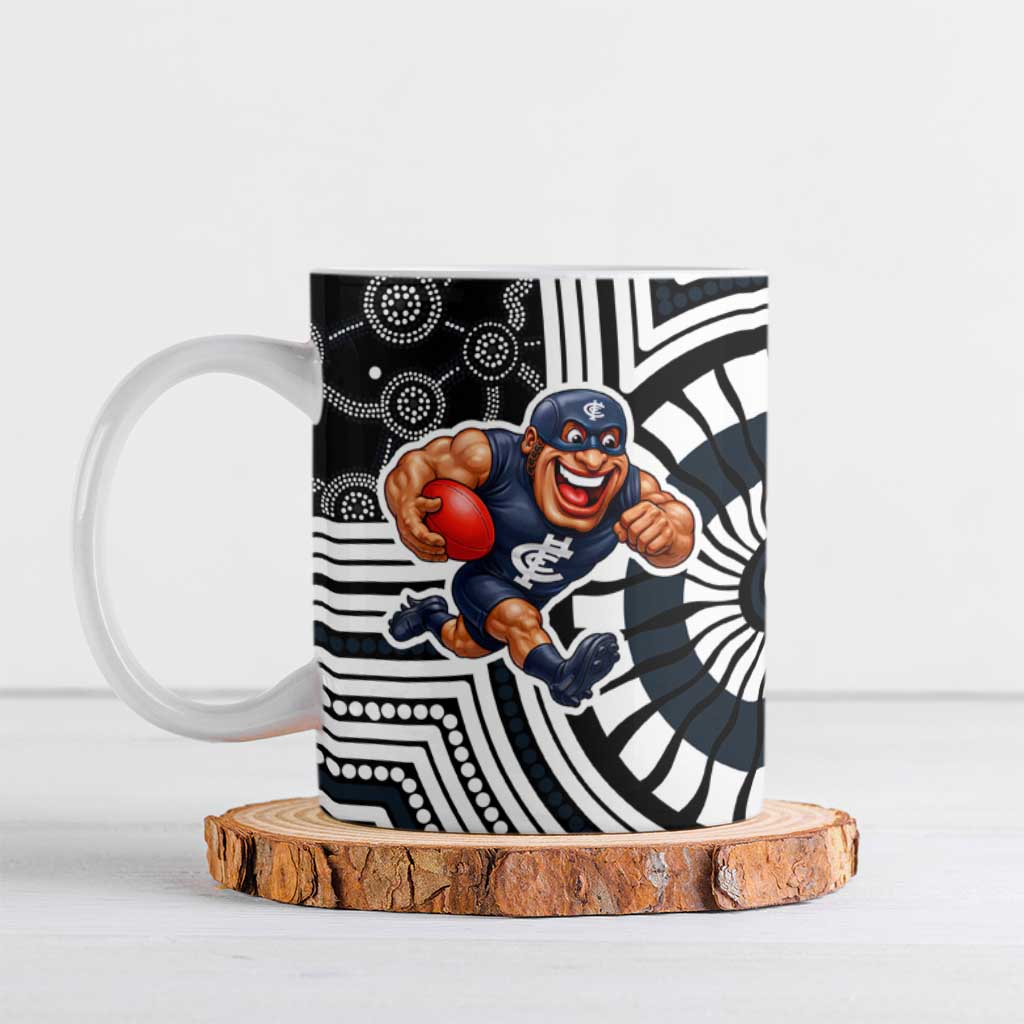 Carlton Football Club Ceramic Mug Indigenous Monochrome Dot Art Mascot Style