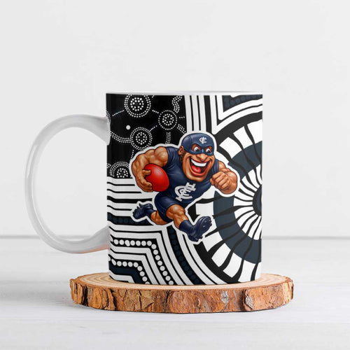 Carlton Football Club Ceramic Mug Indigenous Monochrome Dot Art Mascot Style