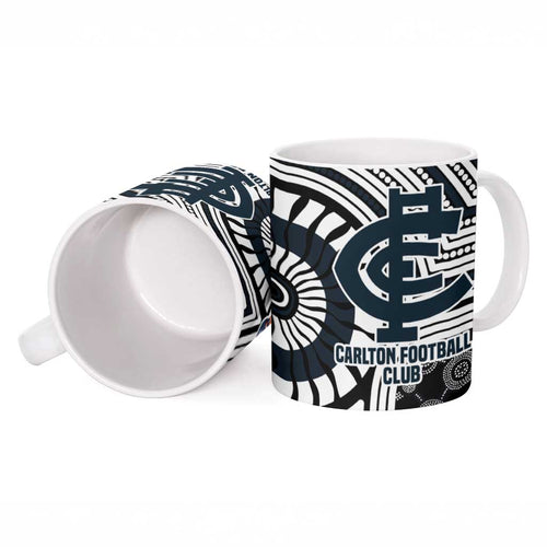 Carlton Football Club Ceramic Mug Indigenous Monochrome Dot Art Mascot Style