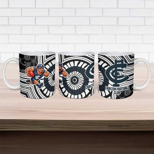 Carlton Football Club Ceramic Mug Indigenous Monochrome Dot Art Mascot Style