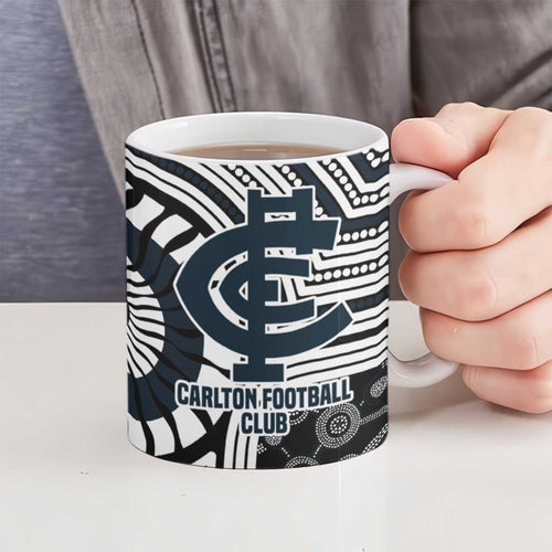Carlton Football Club Ceramic Mug Indigenous Monochrome Dot Art Mascot Style