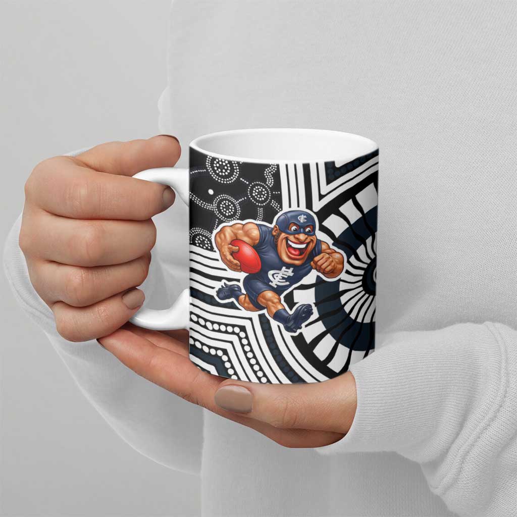 Carlton Football Club Ceramic Mug Indigenous Monochrome Dot Art Mascot Style