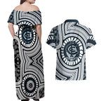 Carlton Football Club Couples Matching Off Shoulder Maxi Dress and Hawaiian Shirt Indigenous Monochrome Dot Art Mascot Style