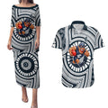 Carlton Football Club Couples Matching Puletasi and Hawaiian Shirt Indigenous Monochrome Dot Art Mascot Style