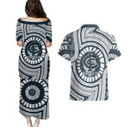 Carlton Football Club Couples Matching Puletasi and Hawaiian Shirt Indigenous Monochrome Dot Art Mascot Style