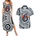 Carlton Football Club Couples Matching Summer Maxi Dress and Hawaiian Shirt Indigenous Monochrome Dot Art Mascot Style