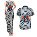 Carlton Football Club Couples Matching Tank Maxi Dress and Hawaiian Shirt Indigenous Monochrome Dot Art Mascot Style