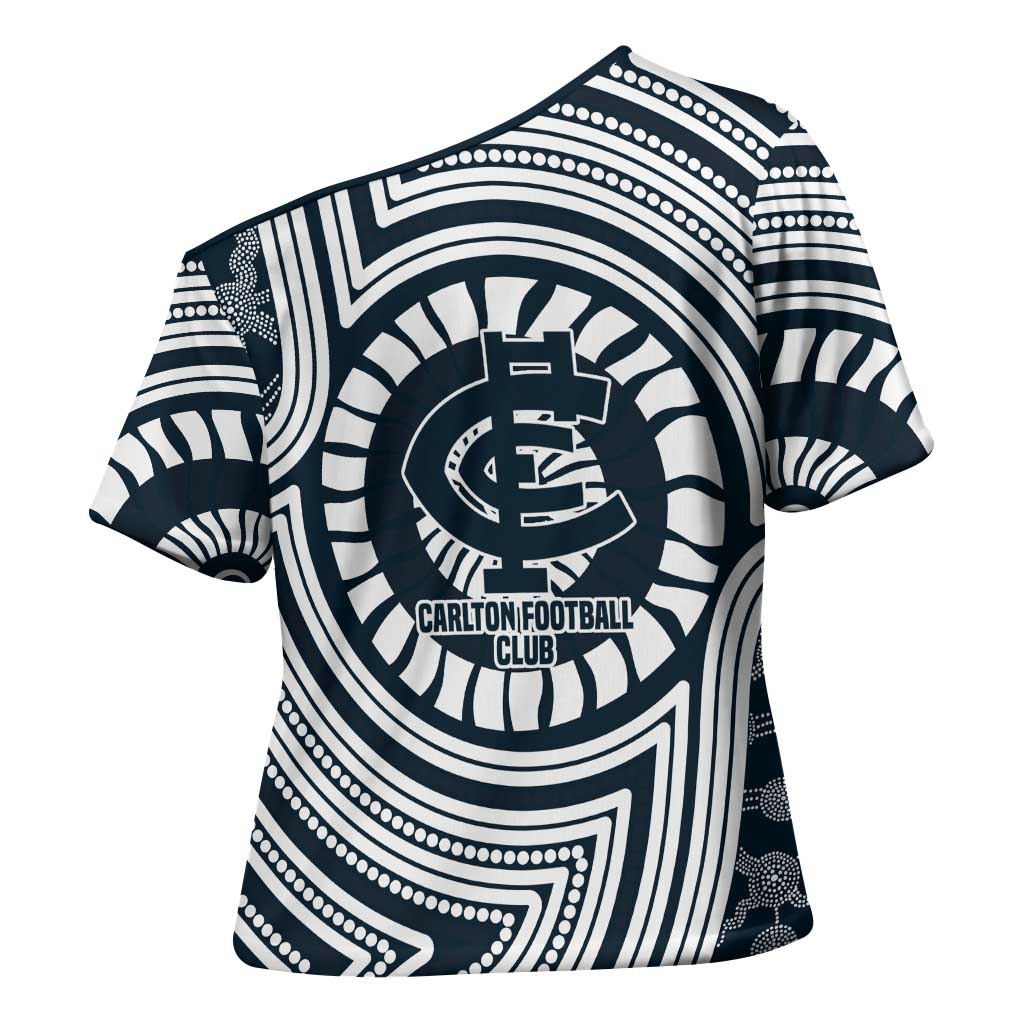Carlton Football Club Cross Shoulder Shirt Indigenous Monochrome Dot Art Mascot Style