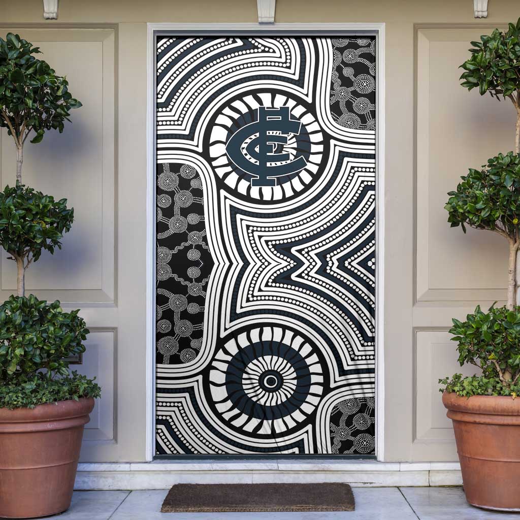 Carlton Football Club Door Cover Indigenous Monochrome Dot Art Mascot Style