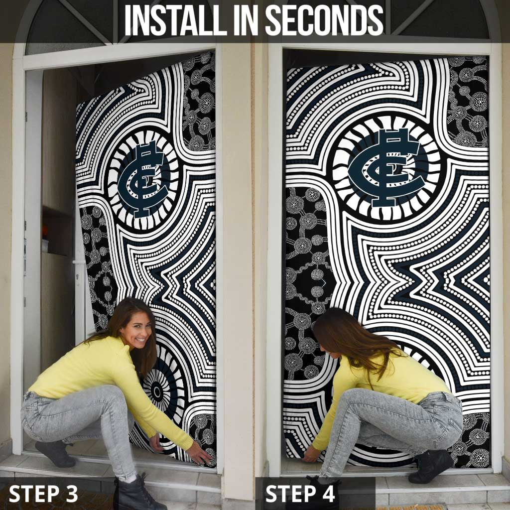 Carlton Football Club Door Cover Indigenous Monochrome Dot Art Mascot Style