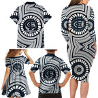 Carlton Football Club Family Matching Long Sleeve Bodycon Dress and Hawaiian Shirt Indigenous Monochrome Dot Art Mascot Style