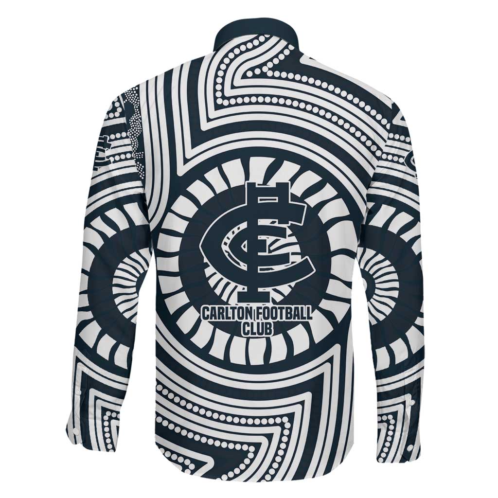 Carlton Football Club Family Matching Long Sleeve Bodycon Dress and Hawaiian Shirt Indigenous Monochrome Dot Art Mascot Style