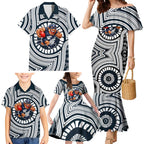 Carlton Football Club Family Matching Mermaid Dress and Hawaiian Shirt Indigenous Monochrome Dot Art Mascot Style