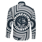 Carlton Football Club Family Matching Mermaid Dress and Hawaiian Shirt Indigenous Monochrome Dot Art Mascot Style