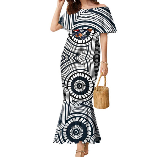 Carlton Football Club Family Matching Mermaid Dress and Hawaiian Shirt Indigenous Monochrome Dot Art Mascot Style