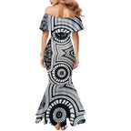 Carlton Football Club Family Matching Mermaid Dress and Hawaiian Shirt Indigenous Monochrome Dot Art Mascot Style