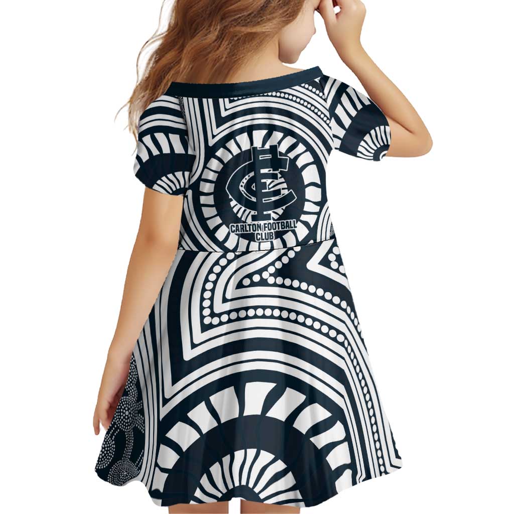 Carlton Football Club Family Matching Off The Shoulder Long Sleeve Dress and Hawaiian Shirt Indigenous Monochrome Dot Art Mascot Style
