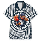 Carlton Football Club Family Matching Off Shoulder Short Dress and Hawaiian Shirt Indigenous Monochrome Dot Art Mascot Style