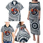 Carlton Football Club Family Matching Puletasi and Hawaiian Shirt Indigenous Monochrome Dot Art Mascot Style