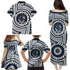 Carlton Football Club Family Matching Puletasi and Hawaiian Shirt Indigenous Monochrome Dot Art Mascot Style