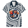 Carlton Football Club Family Matching Short Sleeve Bodycon Dress and Hawaiian Shirt Indigenous Monochrome Dot Art Mascot Style