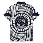Carlton Football Club Family Matching Short Sleeve Bodycon Dress and Hawaiian Shirt Indigenous Monochrome Dot Art Mascot Style