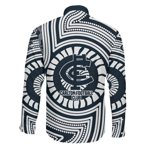 Carlton Football Club Family Matching Short Sleeve Bodycon Dress and Hawaiian Shirt Indigenous Monochrome Dot Art Mascot Style