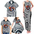Carlton Football Club Family Matching Tank Maxi Dress and Hawaiian Shirt Indigenous Monochrome Dot Art Mascot Style