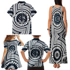 Carlton Football Club Family Matching Tank Maxi Dress and Hawaiian Shirt Indigenous Monochrome Dot Art Mascot Style