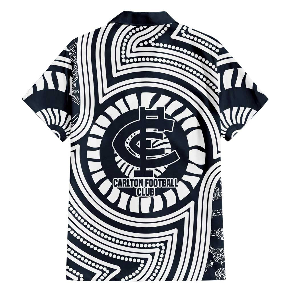 Carlton Football Club Family Matching Tank Maxi Dress and Hawaiian Shirt Indigenous Monochrome Dot Art Mascot Style