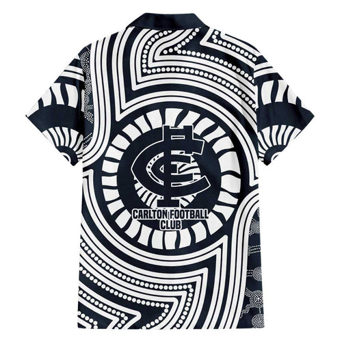 Carlton Football Club Family Matching Tank Maxi Dress and Hawaiian Shirt Indigenous Monochrome Dot Art Mascot Style