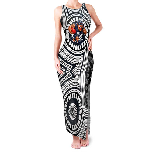 Carlton Football Club Family Matching Tank Maxi Dress and Hawaiian Shirt Indigenous Monochrome Dot Art Mascot Style